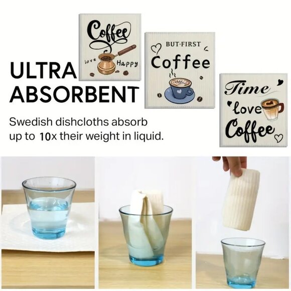 NEW Set of 5 Swedish Dishcloth - Coffee Lovers, Reusable Dishcloth, Sustainable - Picture 8 of 9